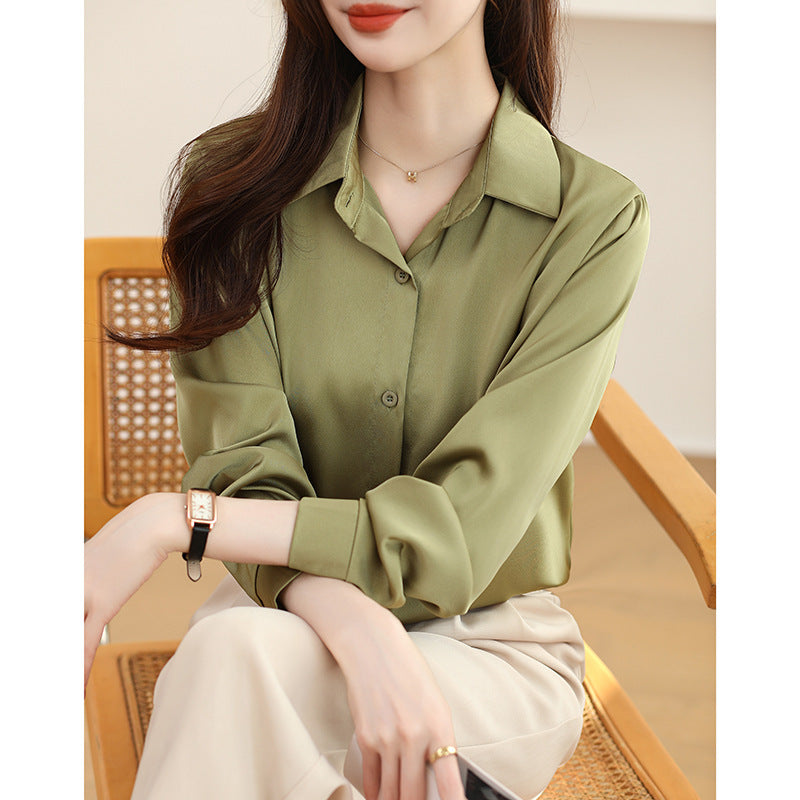 High-grade Non-ironing Anti-wrinkle Shirt Women's Solid Color Acetate Shirt - YLORESHOP