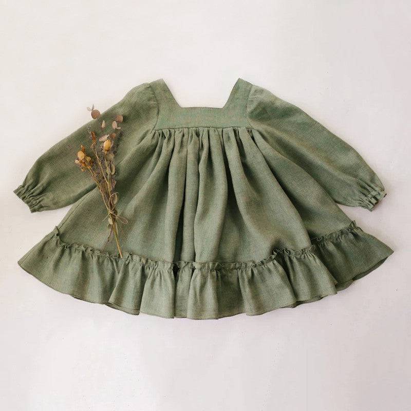 Casual Solid Color Cotton And Linen Children Dress - YLORESHOP