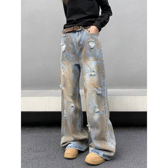Washed Old Straight Wide-leg Pants Loose - YLORESHOP