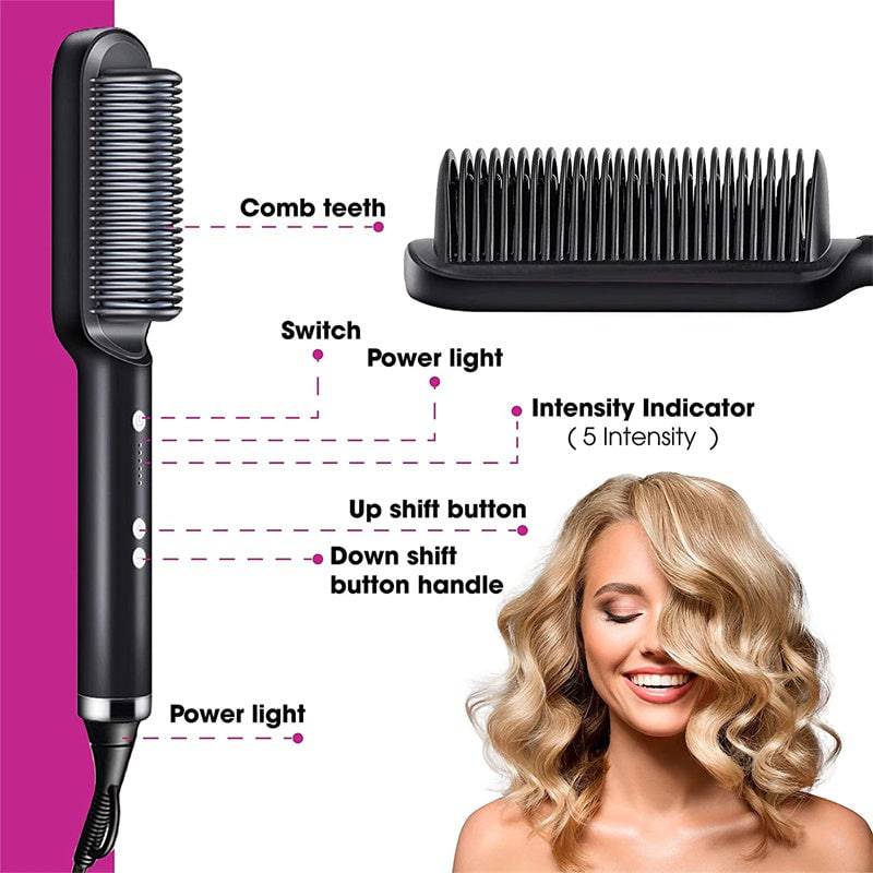 New 2 In 1 Hair Straightener Hot Comb Negative Ion Curling Tong Dual-purpose Electric Hair Brush - YLORESHOP