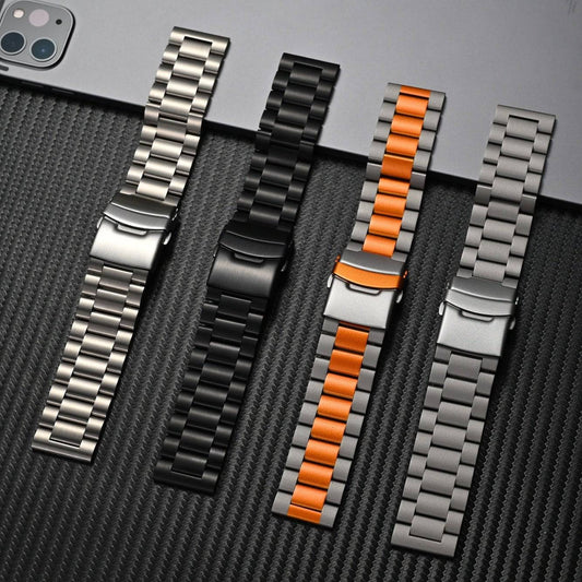 Pure Titanium Metal Three Beads Safety Buckle Watchband - YLORESHOP