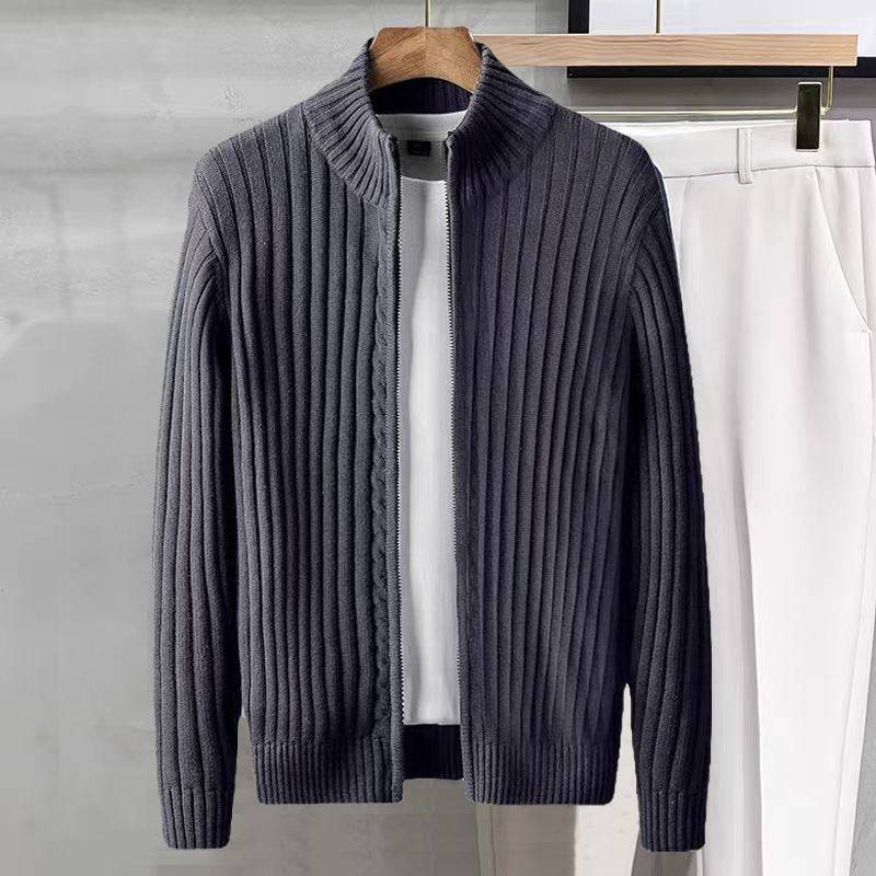 Cappotto da uomo in maglione cardigan con cerniera tinta unita con cerniera