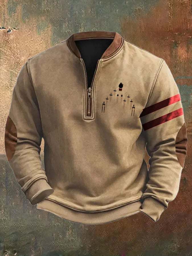 Maglione con stampa digitale 3D, colletto alla coreana, da uomo