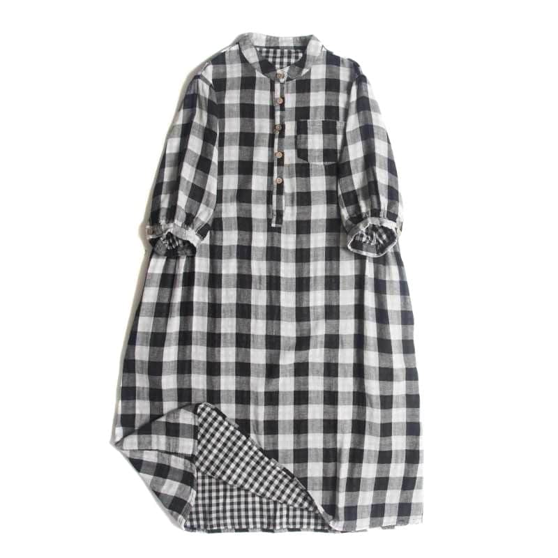 Double-layer Cotton Plaid Dress Women - YLORESHOP