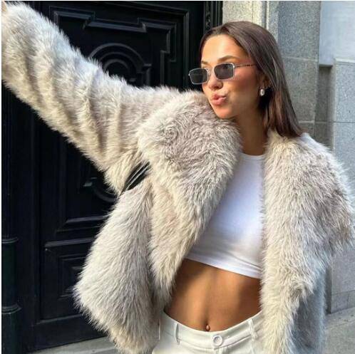 Winter Plush Coat Fashion Thicken Lapel Outwear Casual Long Sleeve Tops Womens Clothing - YLORESHOP