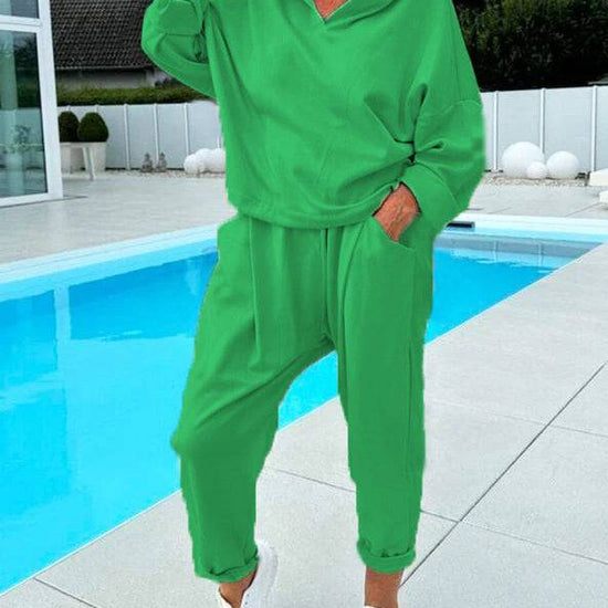 Women's Solid Color Hooded Sweatshirt Two-piece Set - YLORESHOP