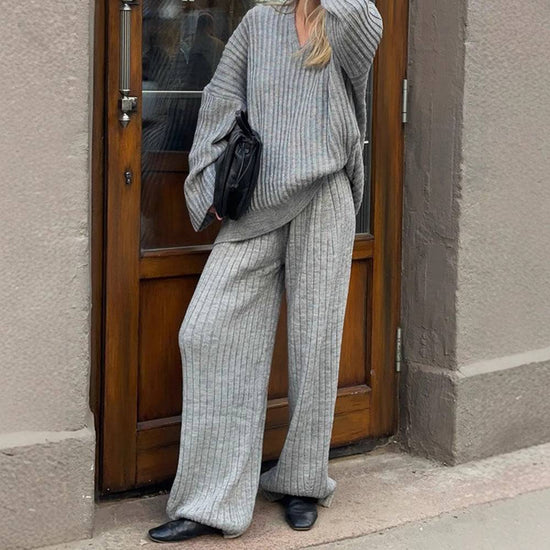 All-match V-neck Long-sleeved Sweater Trousers Suit With Scarf - YLORESHOP