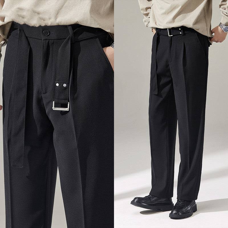 Pantaloni da uomo a gamba larga drappeggiati con cintura staccabile