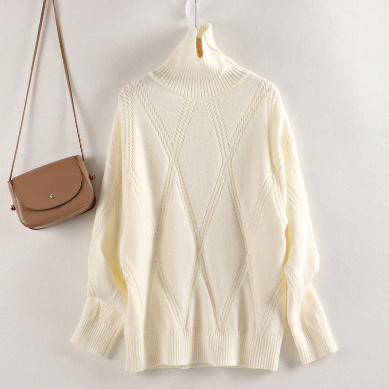 Winter Turtleneck Sweater Solid Color Knitted Pullover Loose Casual - YLORESHOP