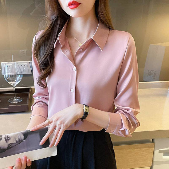 High-grade Non-ironing Anti-wrinkle Shirt Women's Solid Color Acetate Shirt - YLORESHOP