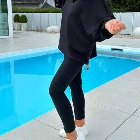 Women's Solid Color Hooded Sweatshirt Two-piece Set - YLORESHOP