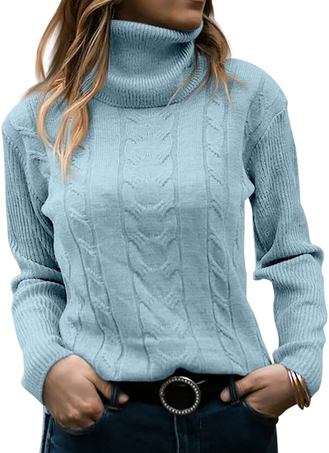 Solid Color Turtleneck Sweater Retro Long Sleeve Sweater - YLORESHOP