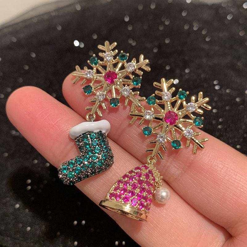 Christmas Snowflake Asymmetric Stud Earrings Christmas Hat Boot Earrings - YLORESHOP