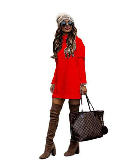Women's New Round Neck Long Sleeve Knitted Sweater Dress - YLORESHOP