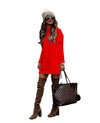 Women's New Round Neck Long Sleeve Knitted Sweater Dress - YLORESHOP