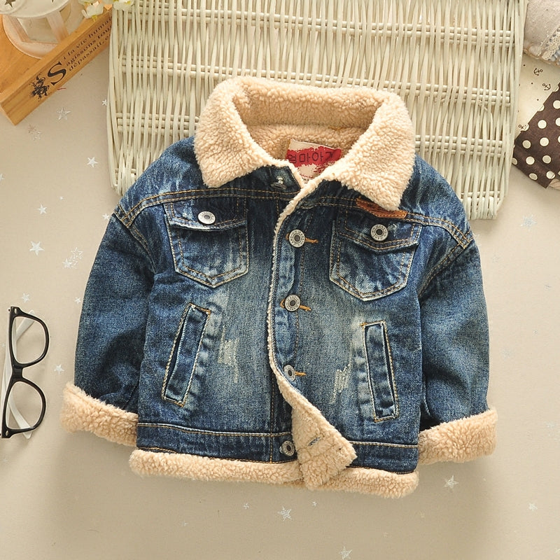 Children's jacket with fur collar, thick, with 4 pockets - YLORESHOP