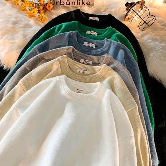 Maglione girocollo largo da uomo, stile semplice primaverile e autunnale