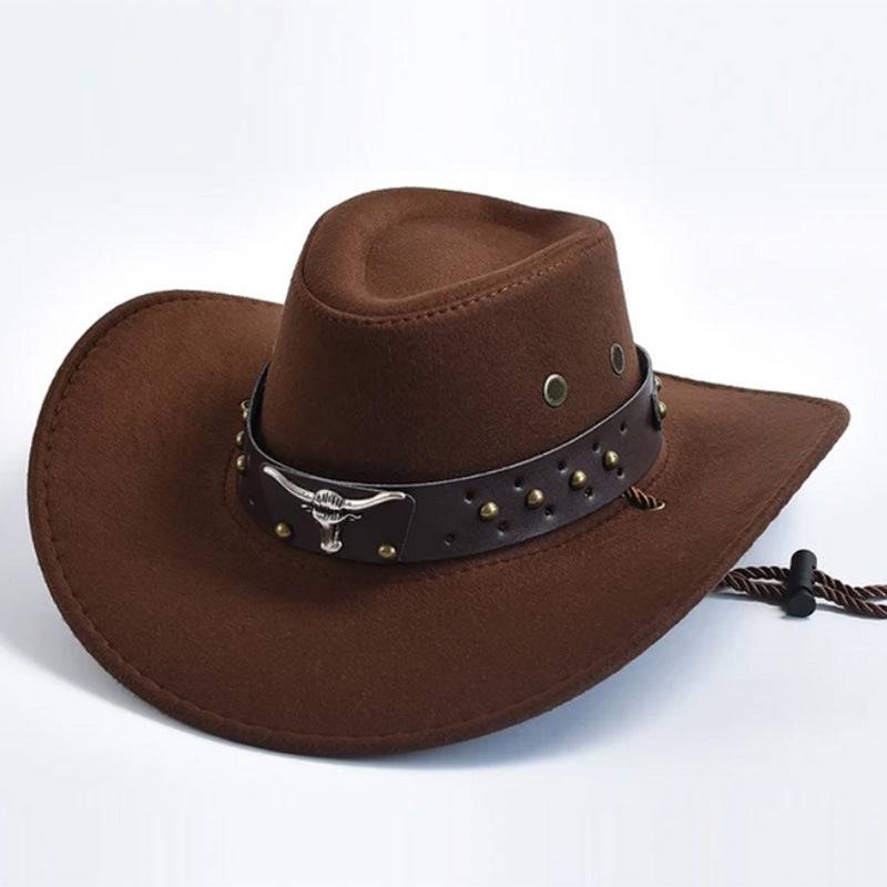 Cappello da cowboy western in pelle scamosciata artificiale, parasole per esterni jazz da gentiluomo con bordo largo retrò