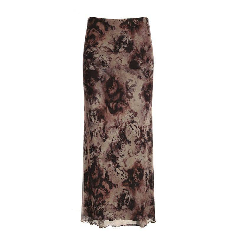 Women's Vintage Rose Print Skirt - YLORESHOP