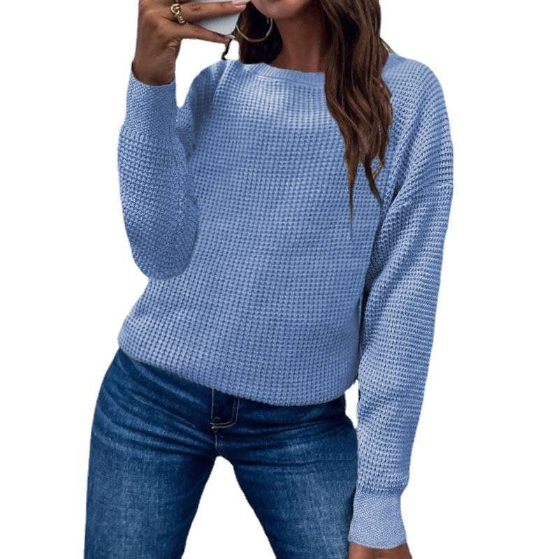 Solid Color Pullover Sweater Knitted Top For Women