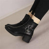 Black Belt Buckle Round Toe Mid Heel Short Boots For Women - YLORESHOP