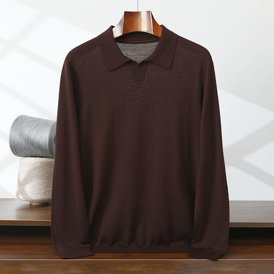 Maglione da uomo in pura lana pettinata sottile, polo con risvolto