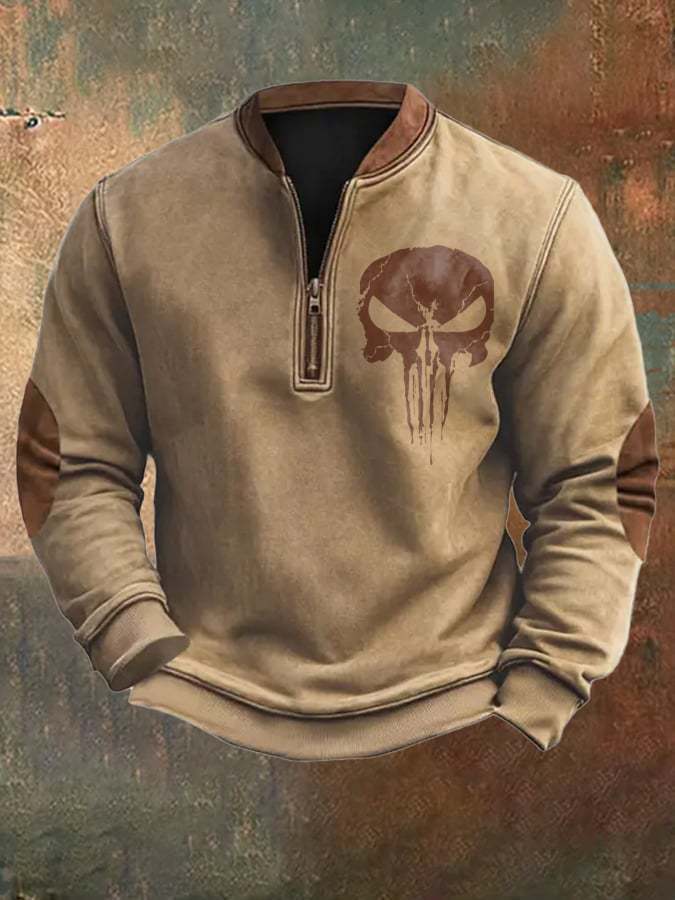 Maglione con stampa digitale 3D, colletto alla coreana, da uomo