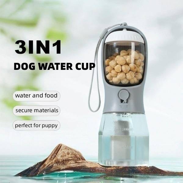 Tazza per l'acqua per cani Borsa per la spazzatura per alimenti per cani Tazze per animali domestici multifunzionali portatili tre in uno Forniture per animali domestici