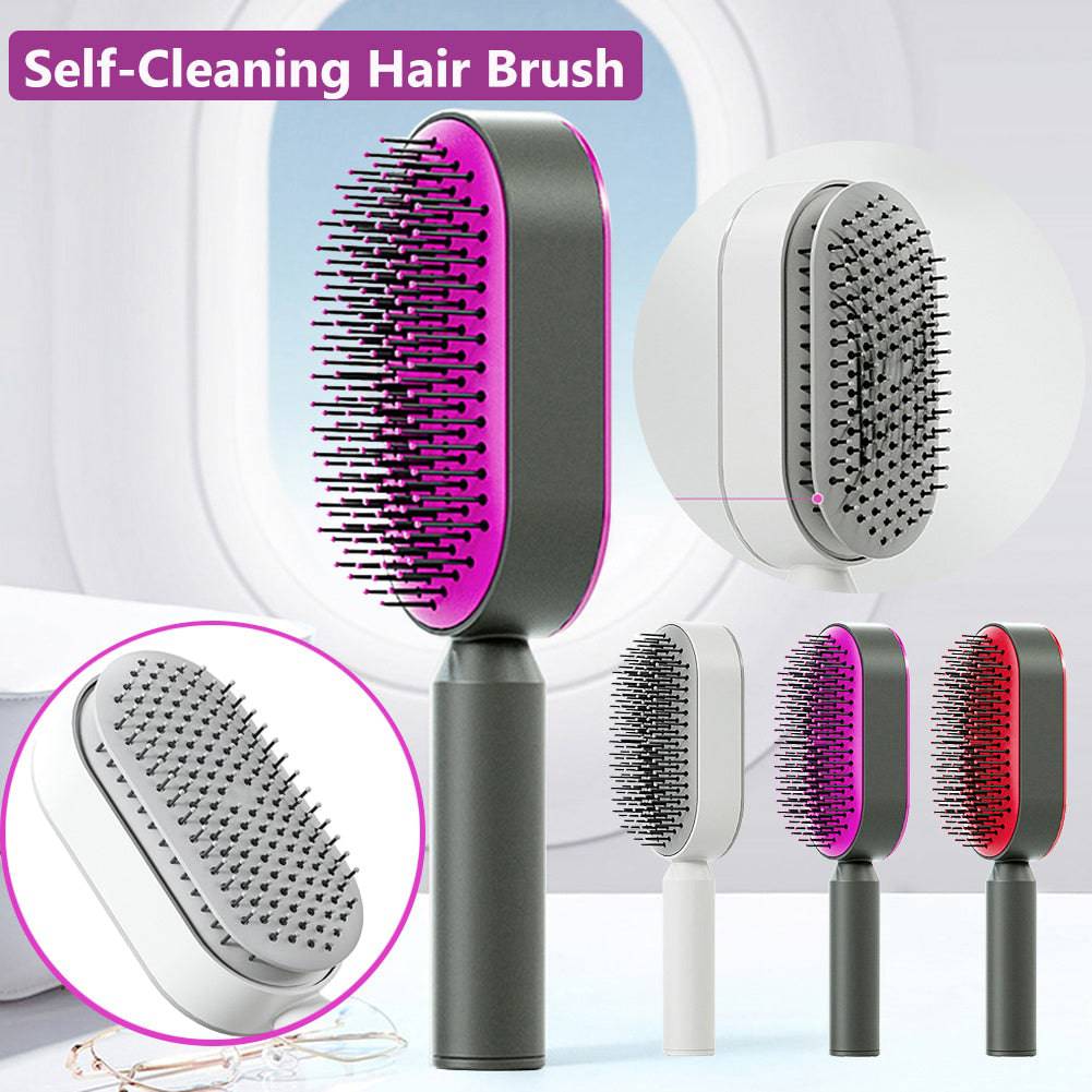 Self Cleaning Hair Brush For Women One-key Cleaning Hair Loss Airbag Massage Scalp Comb Anti-Static Hairbrush - YLORESHOP