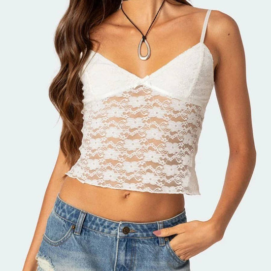 Women's Short Lace Spaghetti-strap Camisole Top - YLORESHOP