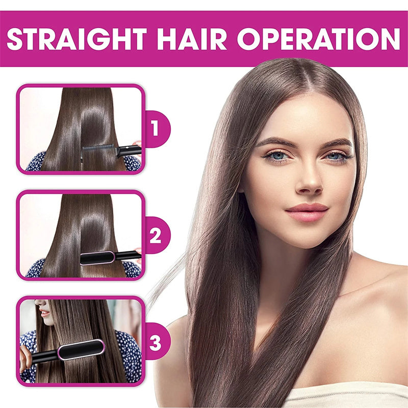 New 2 In 1 Hair Straightener Hot Comb Negative Ion Curling Tong Dual-purpose Electric Hair Brush - YLORESHOP