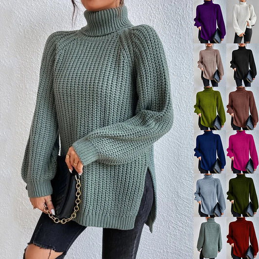 Maglione dolcevita semplice e alla moda, con design diviso, tinta unita.