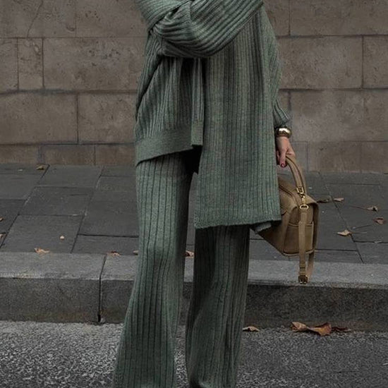 All-match V-neck Long-sleeved Sweater Trousers Suit With Scarf - YLORESHOP