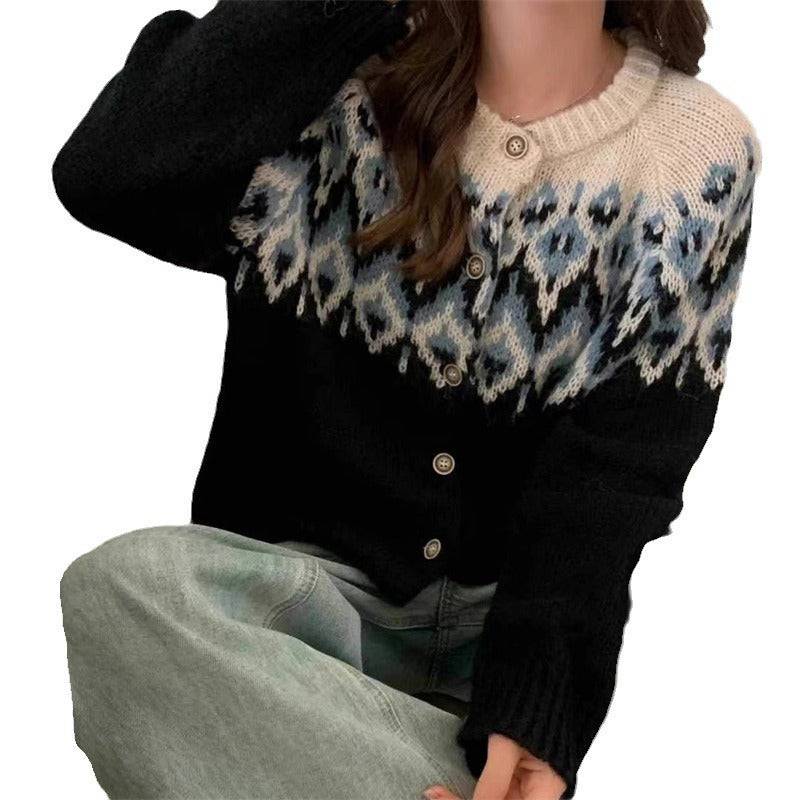 Jacquard Knitted Cardigan Women's Sweater - YLORESHOP