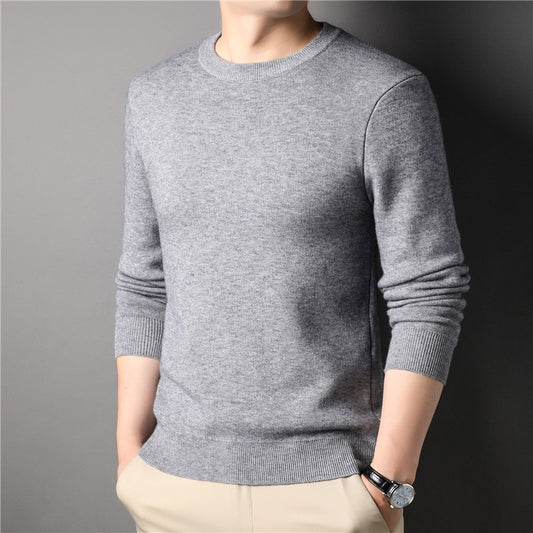 Autumn Solid Color Youth Men's Slim Fit Fashionable Business Round Neck Knitted Sweater