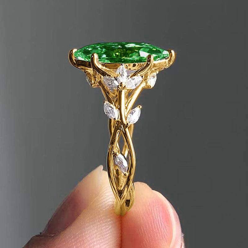 Zircon Ring Female Court Leaf Vine Design - YLORESHOP