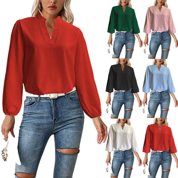 Stand Collar Bubble Long Sleeve Loose Shirt - YLORESHOP