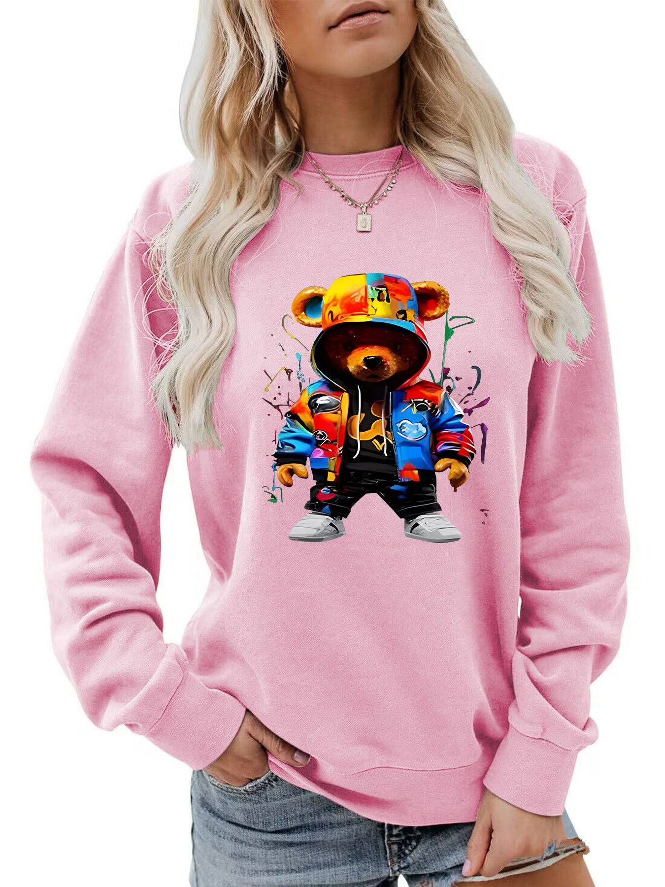 Abbigliamento da donna Colletto avvolto con tacco Felpa con cappuccio spazzolato Girocollo Cartoon