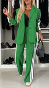 Women's casual suit with single-breasted jacket and straight-leg striped trousers - YLORESHOP