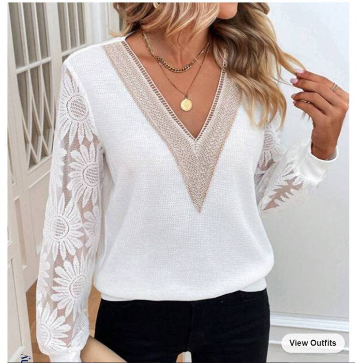 New Autumn Women's Clothing Long Sleeve V-neck Stitching - YLORESHOP