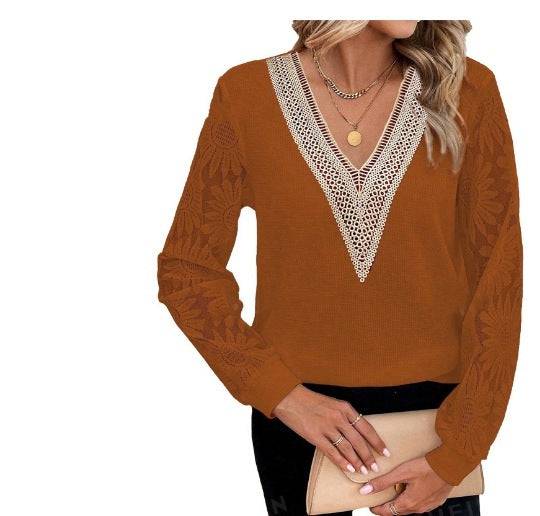 New Autumn Women's Clothing Long Sleeve V-neck Stitching - YLORESHOP