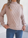 Maglione casual a trecce con collo alto e maniche lunghe, spalle scoperte