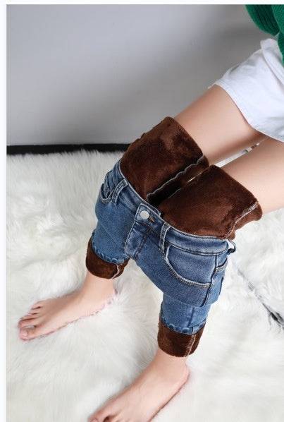 Dark Blue Jeans Women's High Waist Spring Stretch Slimming Skinny Close-fitting Fleece - YLORESHOP