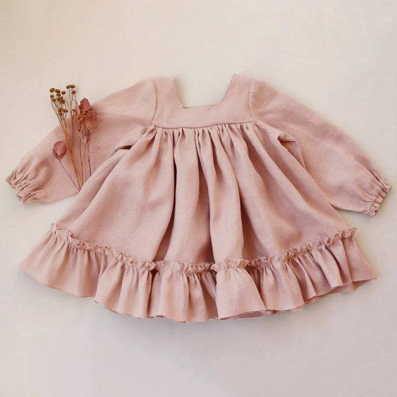 Casual Solid Color Cotton And Linen Children Dress - YLORESHOP