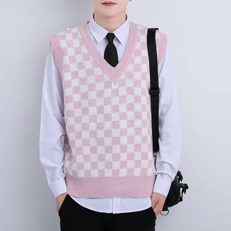 V-neck Knitted Boys' Checkered Sweater Vest