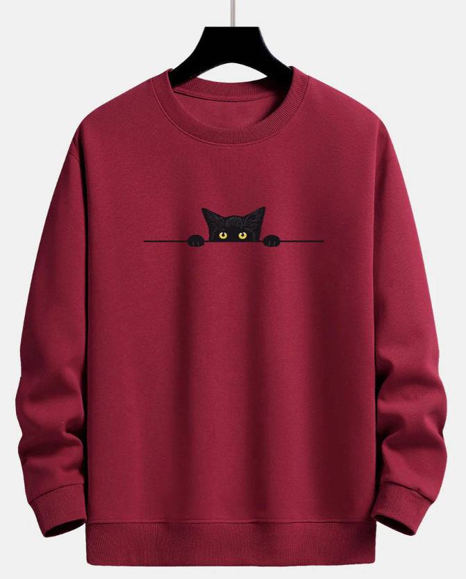 Maglione girocollo con simpatico gatto con stampa creativa di gatti