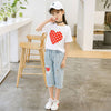 Girls White T-shirt Ripped Jeans Kids Suit - YLORESHOP