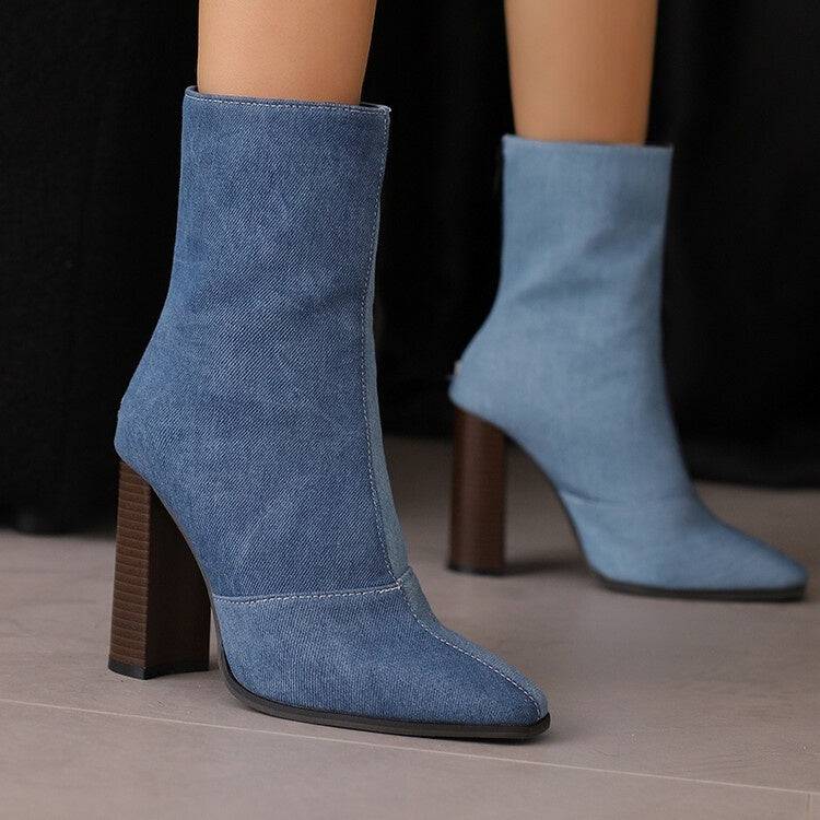 Women's Autumn And Winter High Heels Fleece-lined French Style Small Ankle Boots