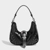 Women's Distressed Silver Belt Buckle Underarm Shoulder Bag - YLORESHOP