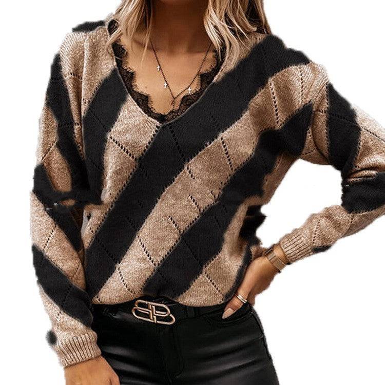 V-neck Casual Sweater Pullover Sweater - YLORESHOP